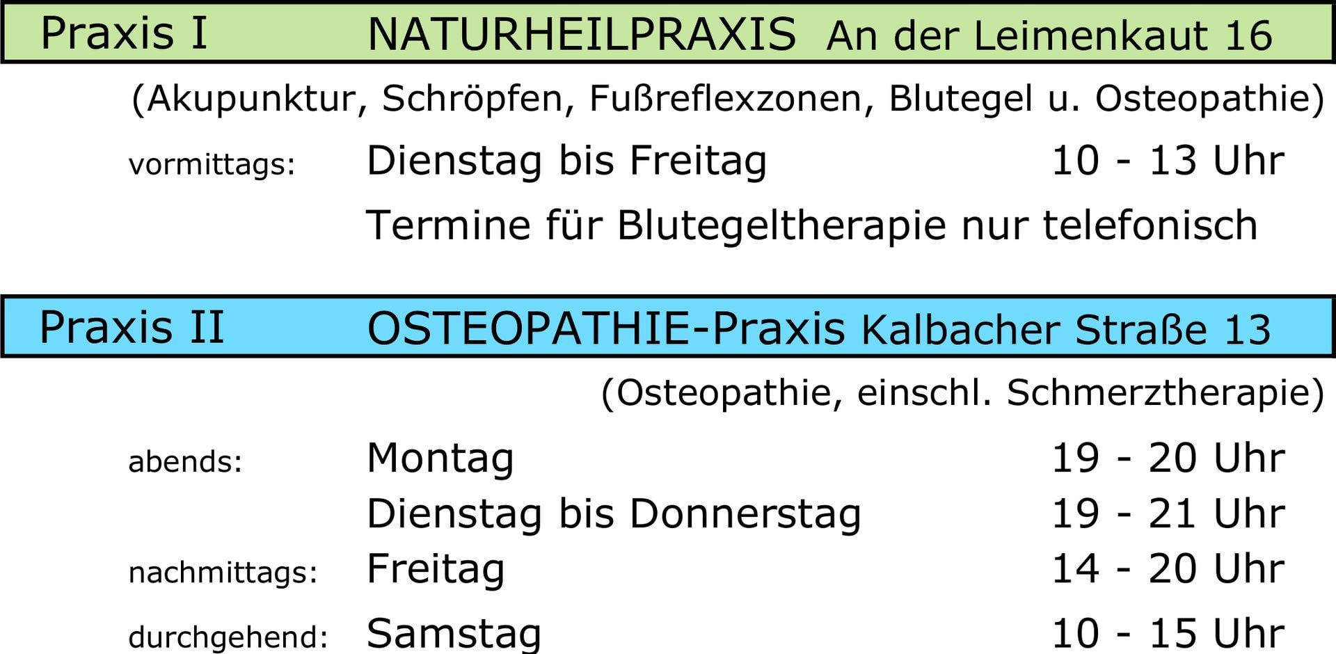 Praxis fuer Osteopathie und Naturheilkunde Edgar Wagner - Praxisoeffnungszeiten desktop 2